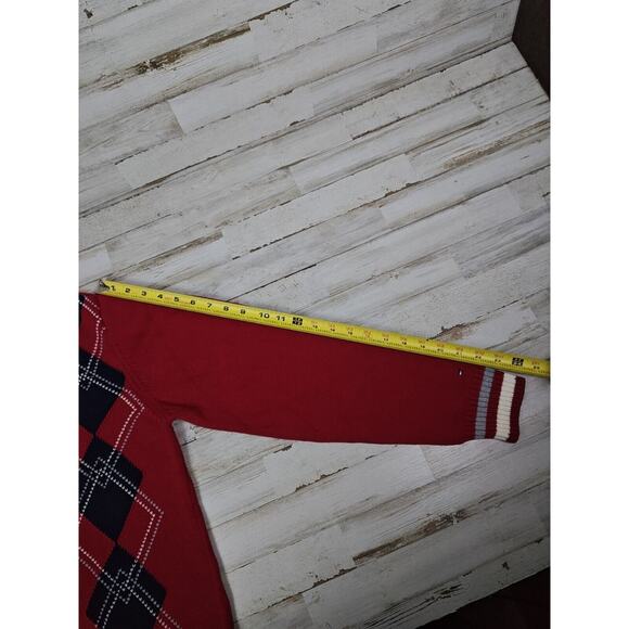 Tommy Hilfiger Vintage Knit Pullover Sweater Mens Sz-XL Red Logo Argyle Diamond - Picture 7 of 9